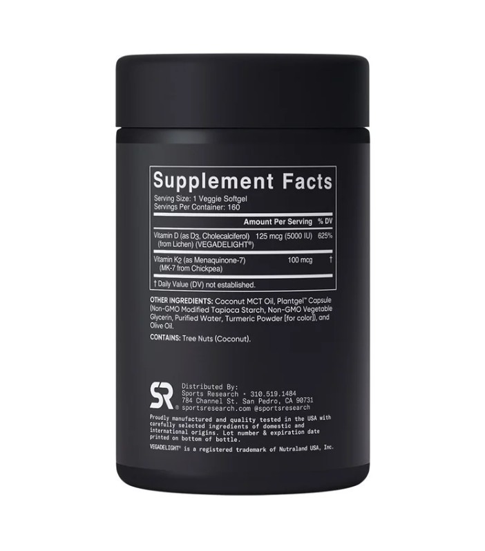 Sports Research D3 + K2, 160 Veggie Softgels,Supports Bone and Immune Health