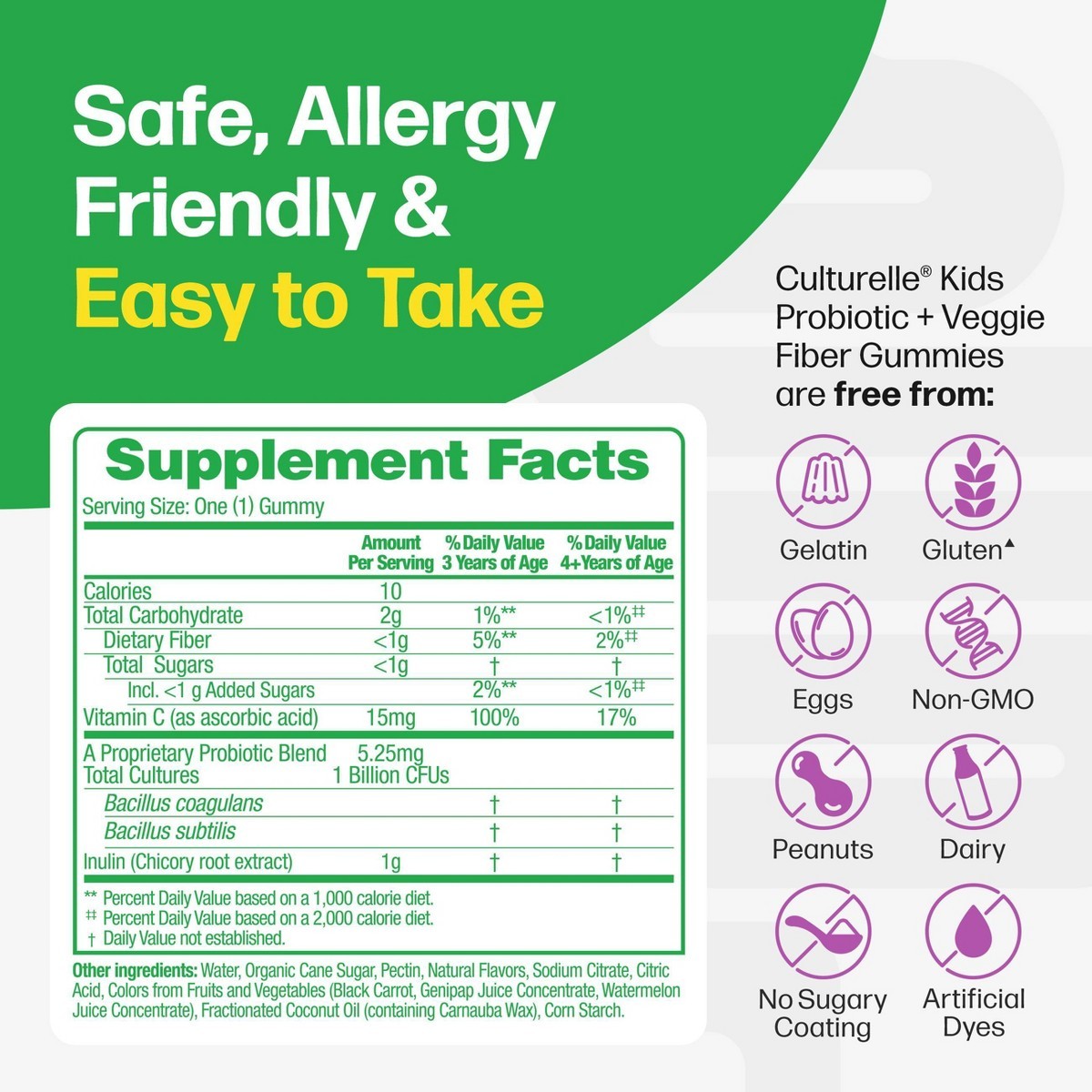 Culturelle Kids Probiotic + Gluten Free Veggie Fiber Gummies – Berry – 30ct