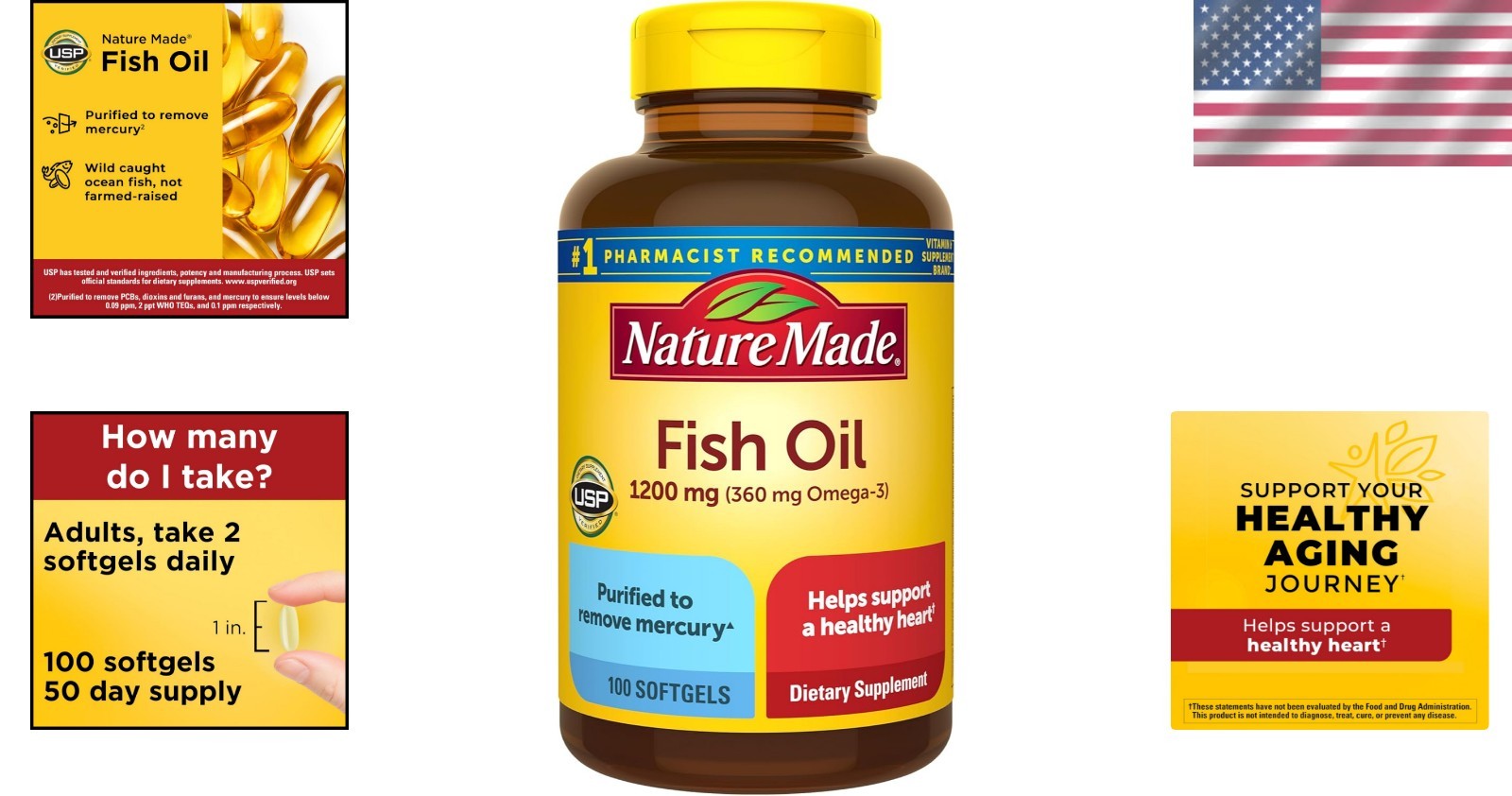 High-Potency Fish Oil 1200mg Softgels, 100 Count – Mercury Free & Dairy Free