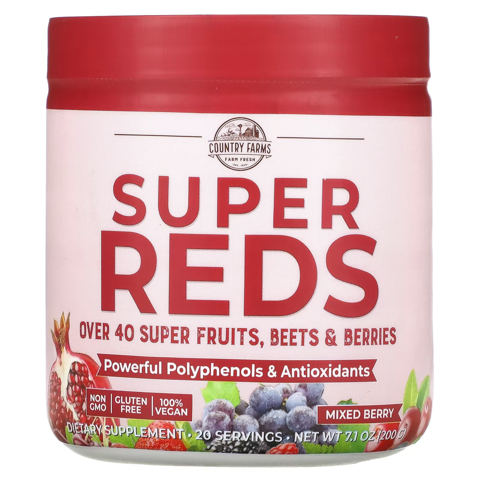 2 X Country Farms, Super Reds, Mixed Berry, 7.1 oz (200 g)