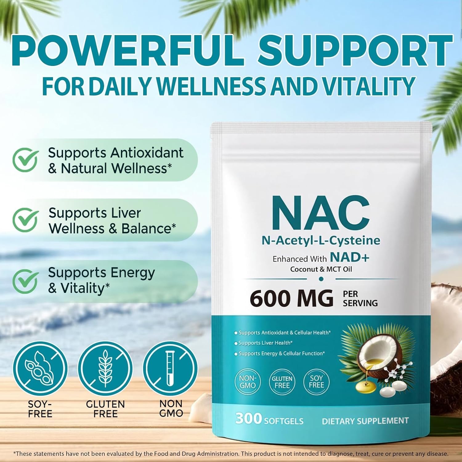 300 Count Softgels of N-Acetyl Cysteine with MCT Oil for Optimal Absorption