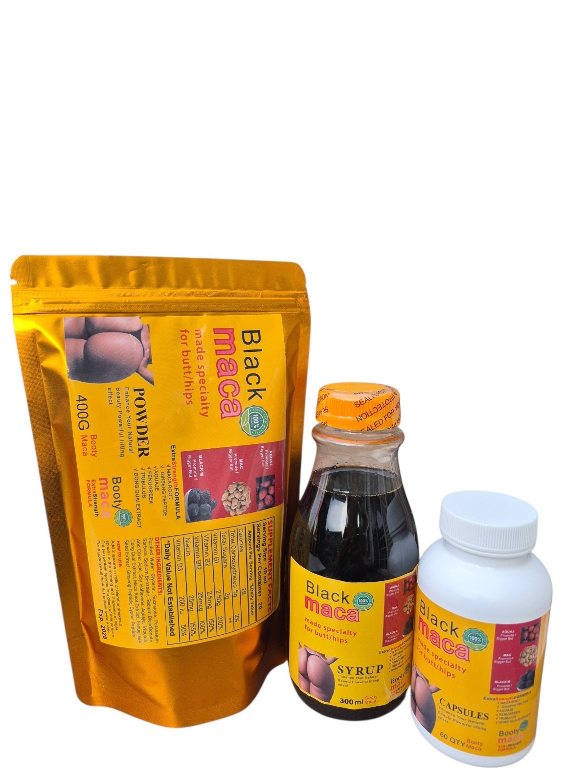 Maca Aguaje Extract 750 mg + 150 mg Maca Root Supplement Capsules Syrup Pawder