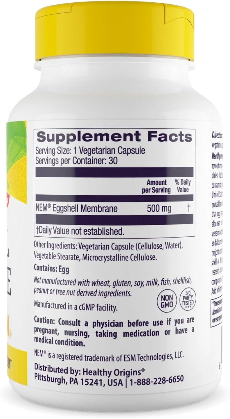 Healthy Origins Eggshell Membrane 500 mg (NEM, Non-GMO, 30 Count (Pack of 1)