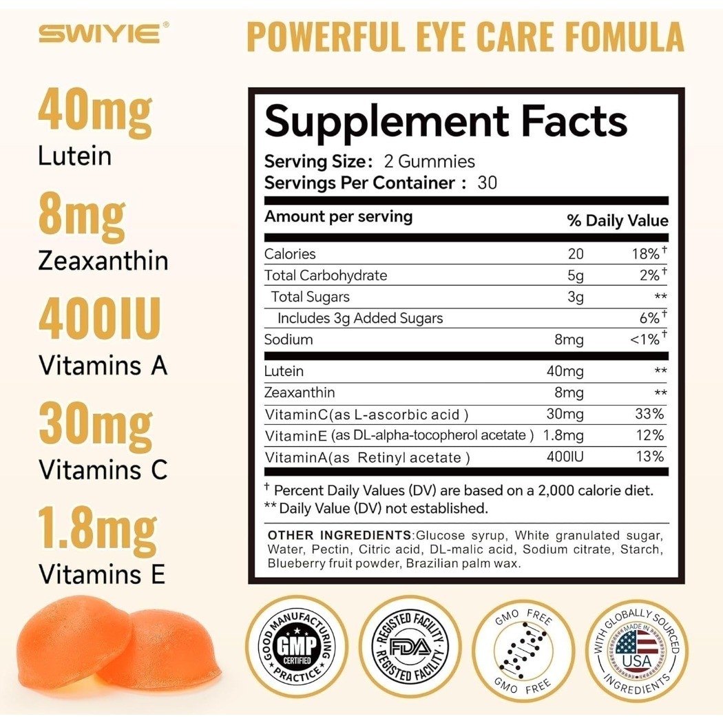 1 – 3 Pack SWIYIE Lutein Gummies with Lutein & Zeaxanthin 60 Gummies NEW
