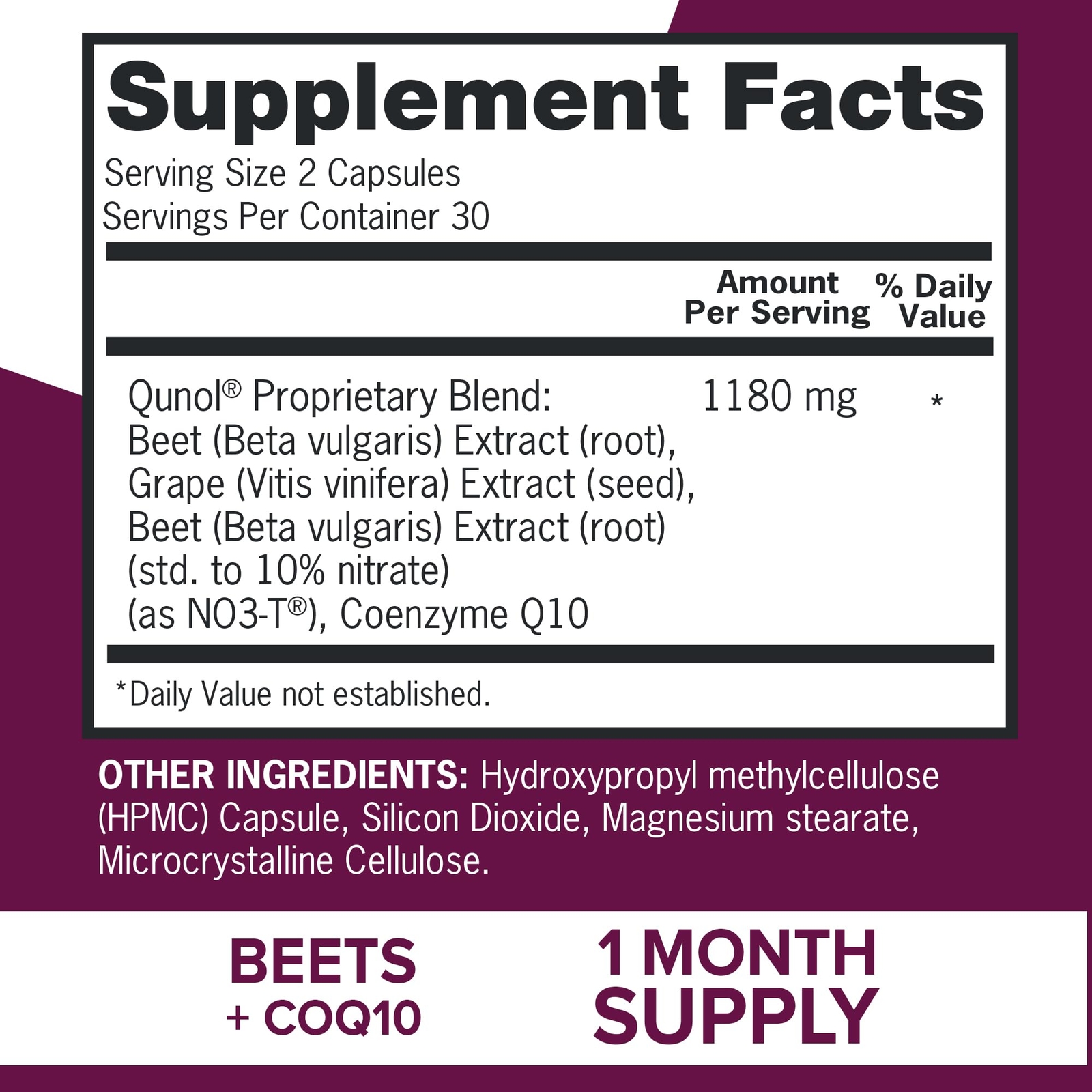 Qunol Beets 3 in 1 Blood Pressure Support Capsules 120 Count Herbal Supplement