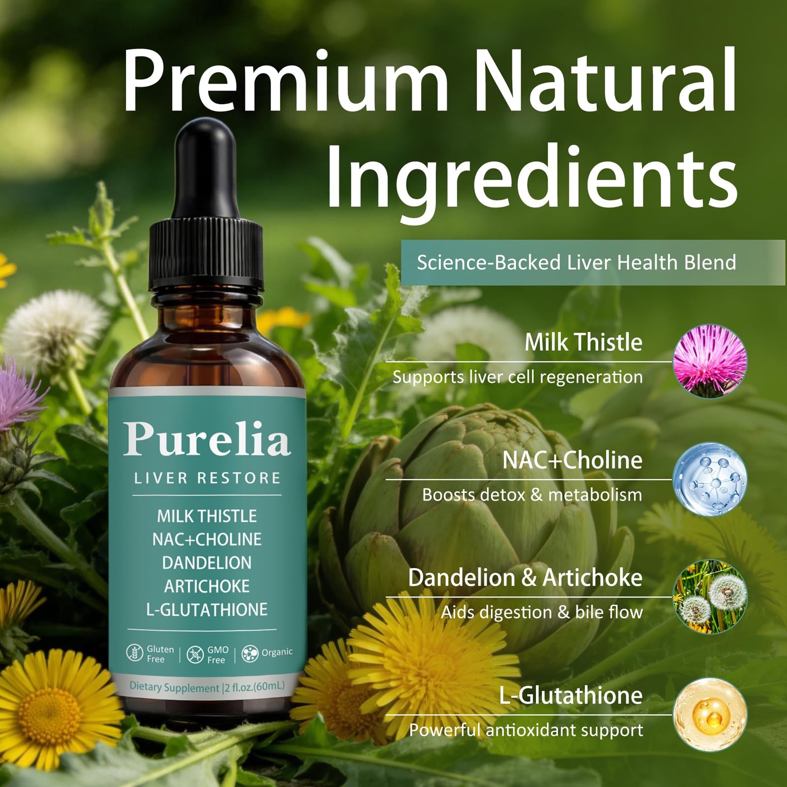 Purelia Liver Restore Drops – Complete Liver Detox Support Supplement with Mi…