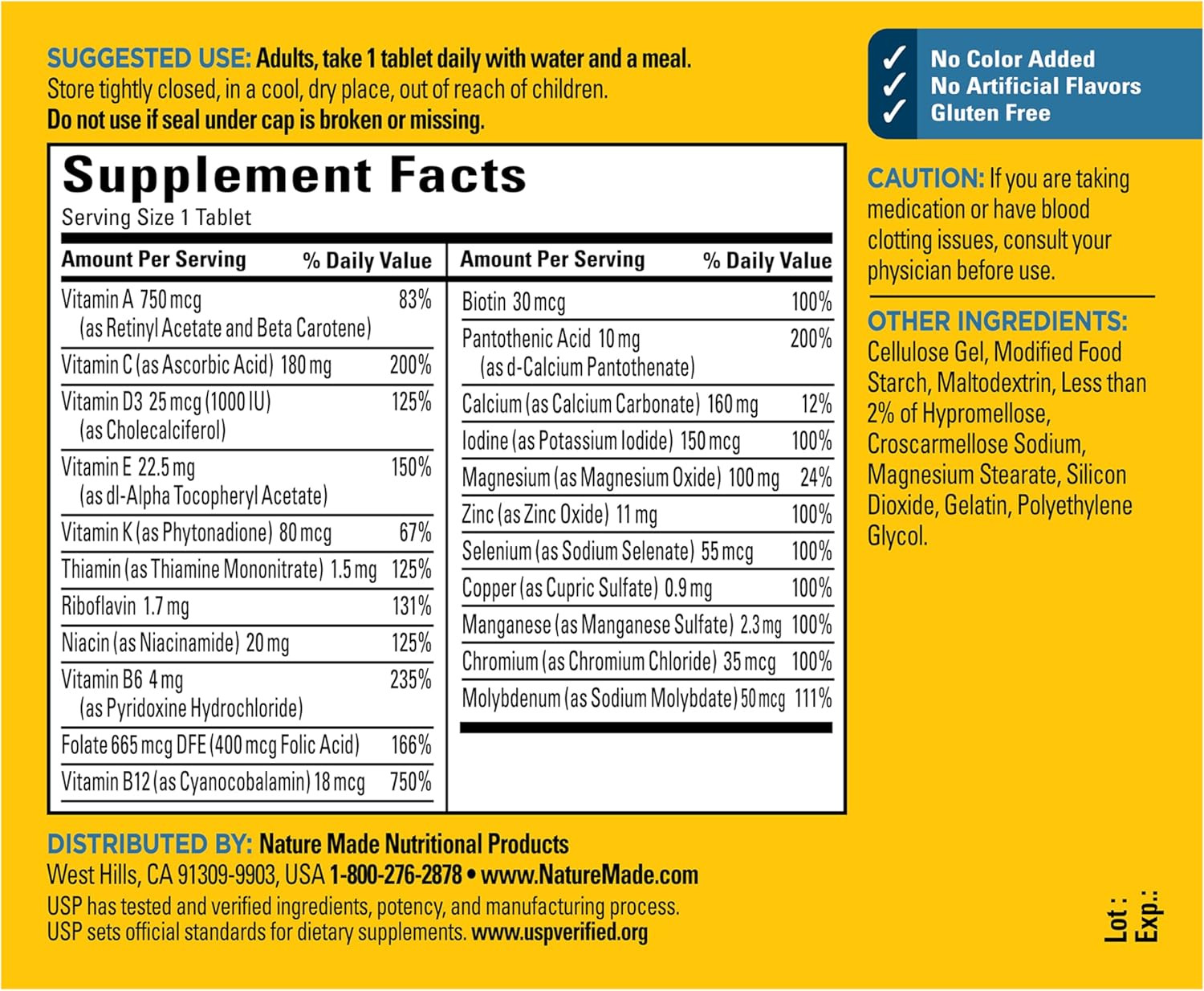 Nature Made Multivitamin for Him Mens Multi No Iron Daily Support 90 Tablets