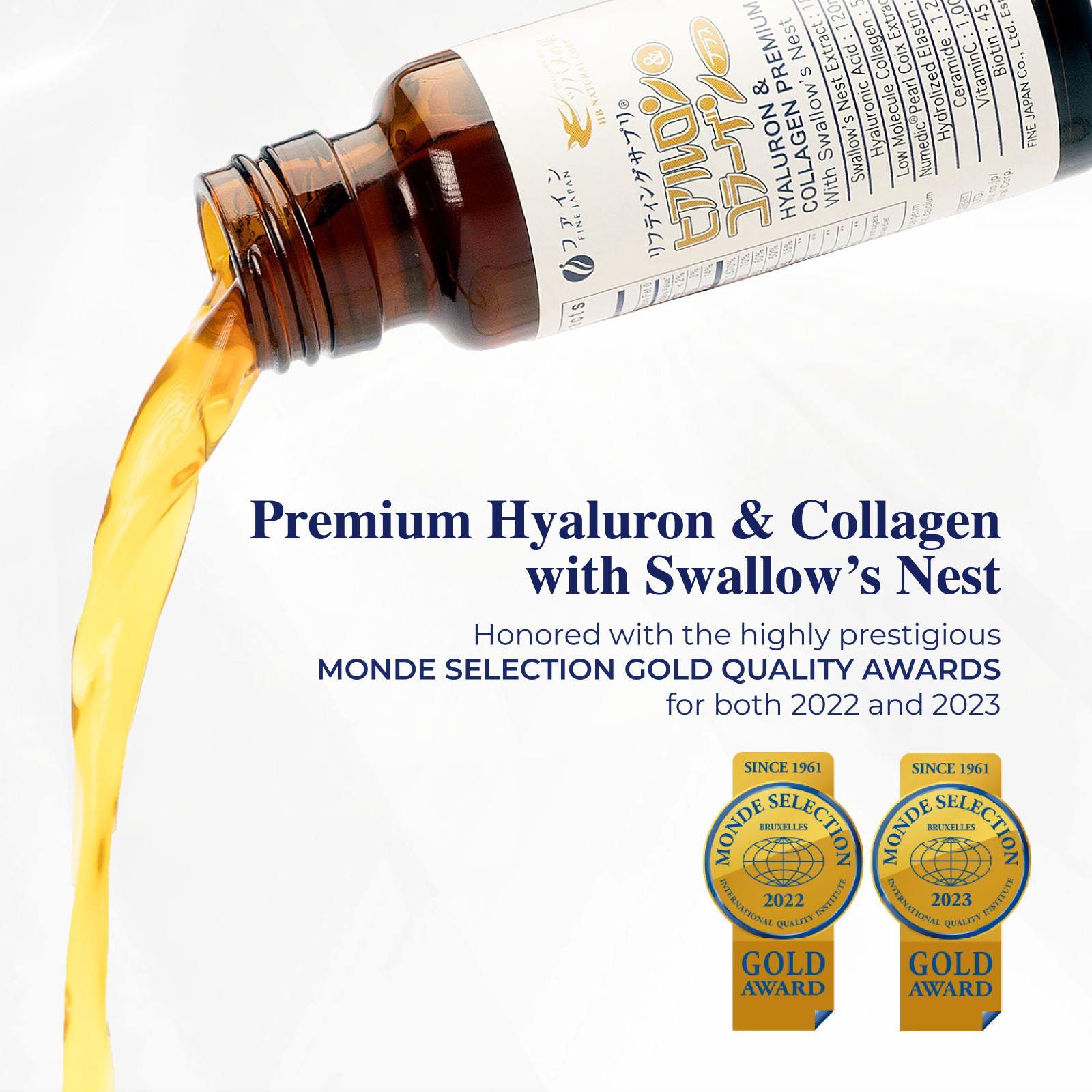 FINE JAPAN Liquid Collagen Supplement with Swallows Nest Best Collagen [3 Boxes]
