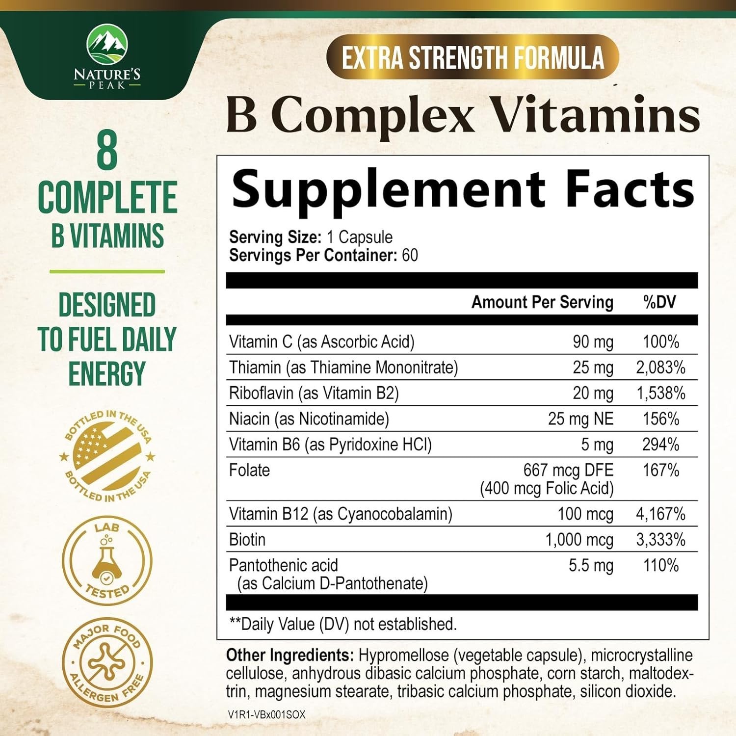 B Complex Vitamin Supplement 1000mcg – 3X Strength with Vitamin C & Folic Acid