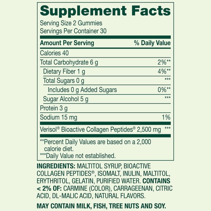 Spring Valley Zero Sugar Collagen Peptides 2500mg Gummy, 60 Count
