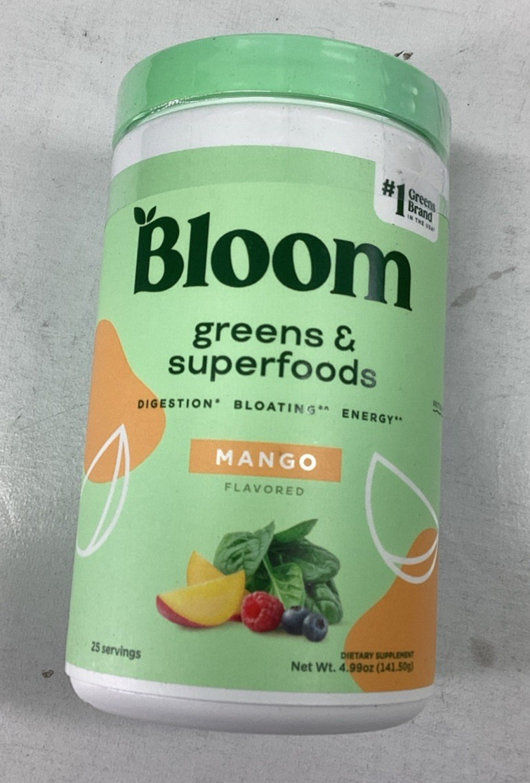 Bloom Nutrition Greens & Superfoods Powder Mango Flavor 25 Servings Exp 01/2027