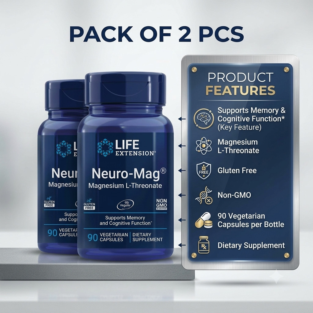 2 PACK Life Extension Neuro-Mag® Magnesium L-Threonate 90 Caps Brain Memory Supp