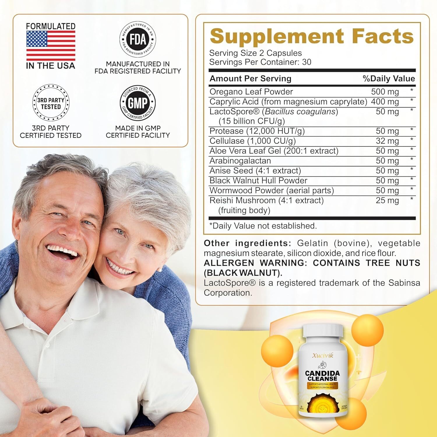 Candida Cleanse Gut & Colon Support 60 Capsules For Women & Men – US