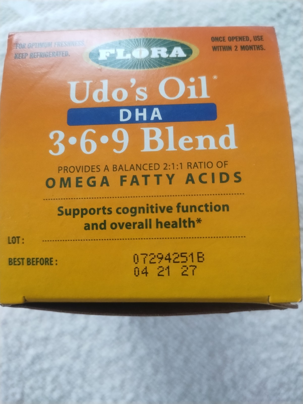 Flora Udo’s Oil DHA 3-6-9 Blend Omega Fatty Acids Cognitive Function 17 fl.oz