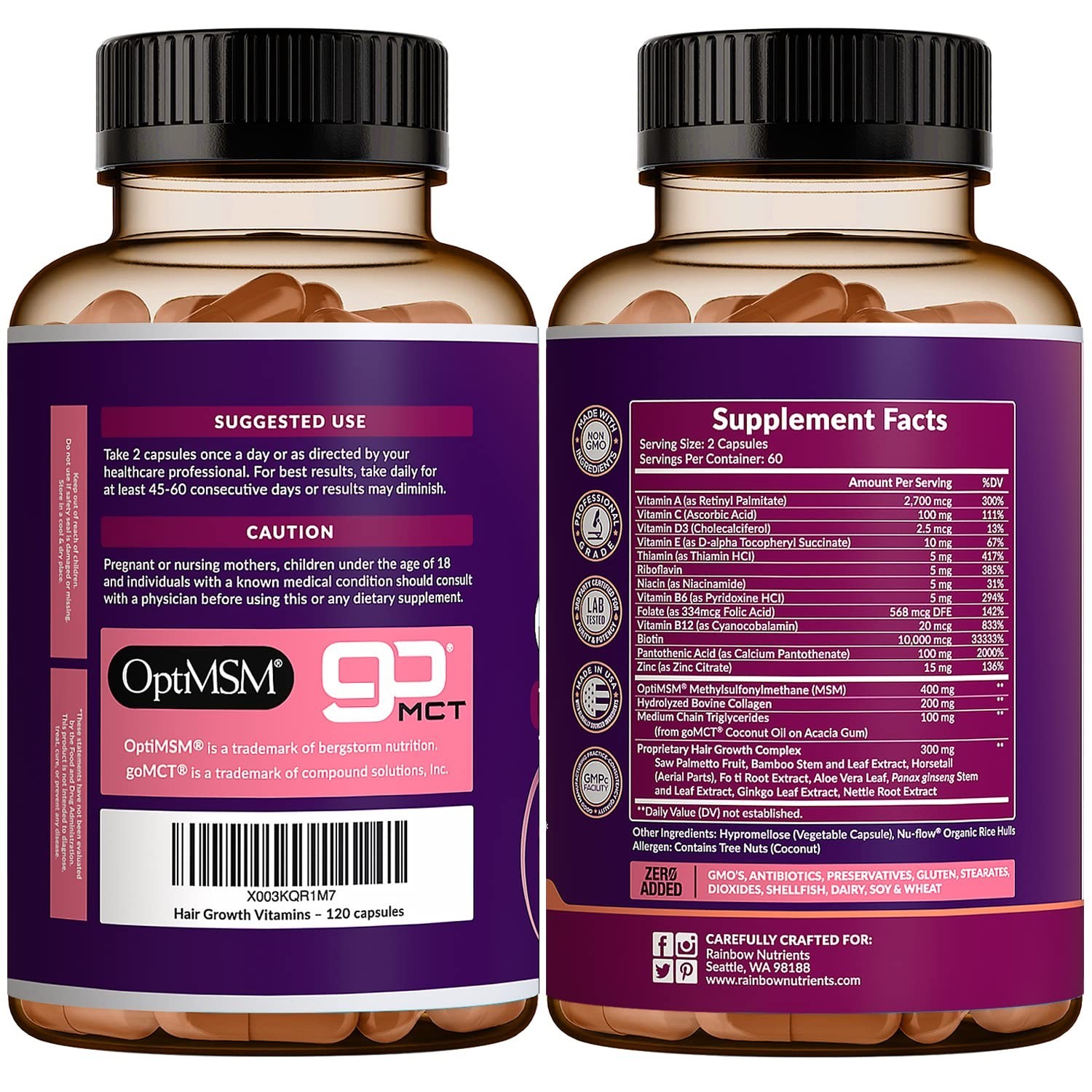 Hair Growth Vitamins for Women | Biotin 10000mcg Collagen Patented OptiMSM? g…