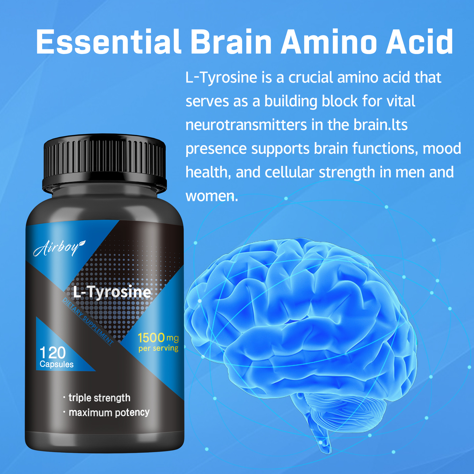 120pcs L-Tyrosine 1500mg -Boost Metabolism and Mood, Energy and Immune Support