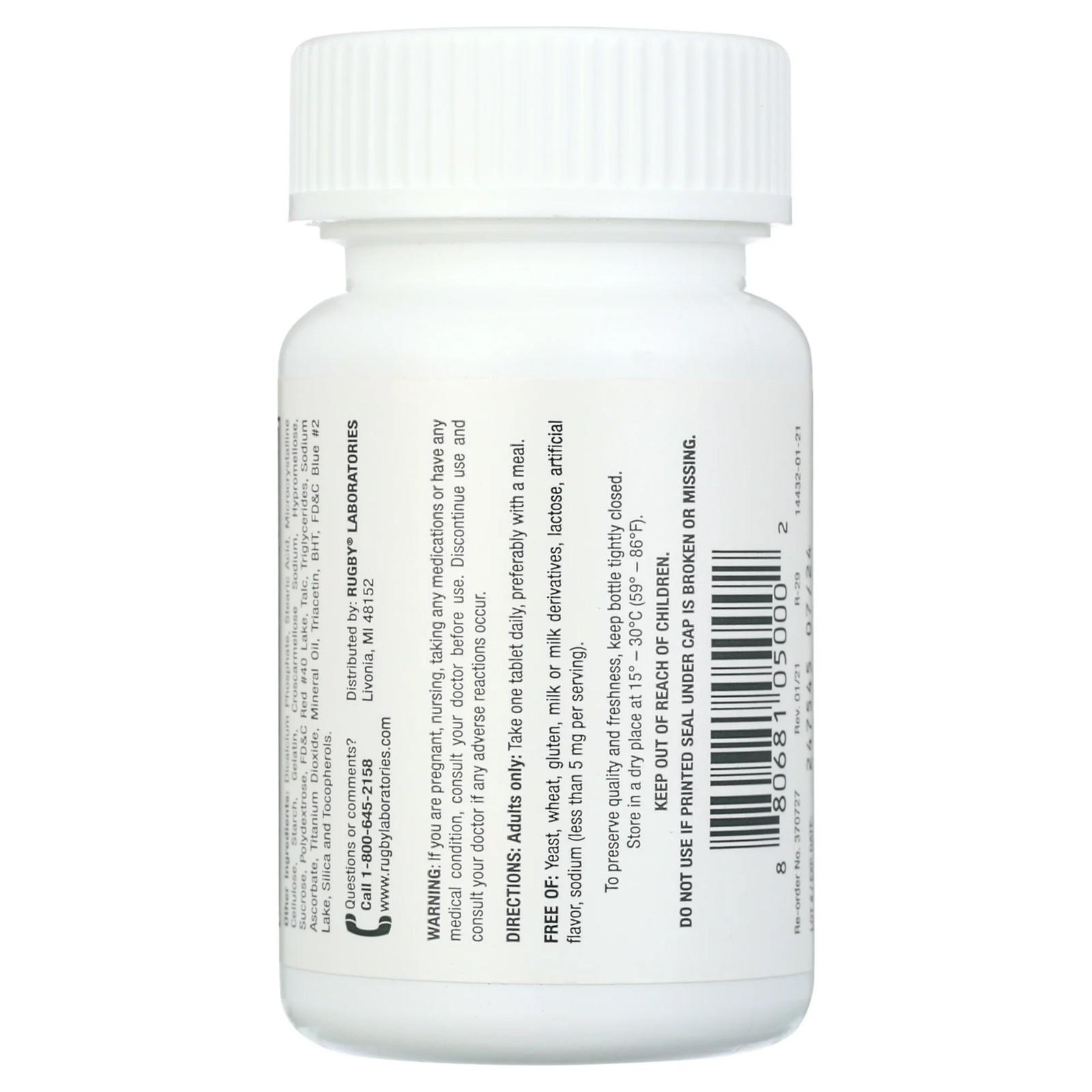 Rugby Daily-Vite Multivitamin Daily Vitamin Supplement for Adults 100 Tablets