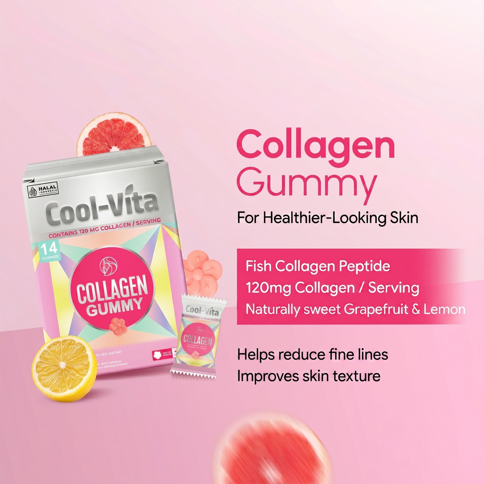 6PCS Coolvita Original Collagen Gummies Citrus Flavor Hair Skin Glow SupplementX