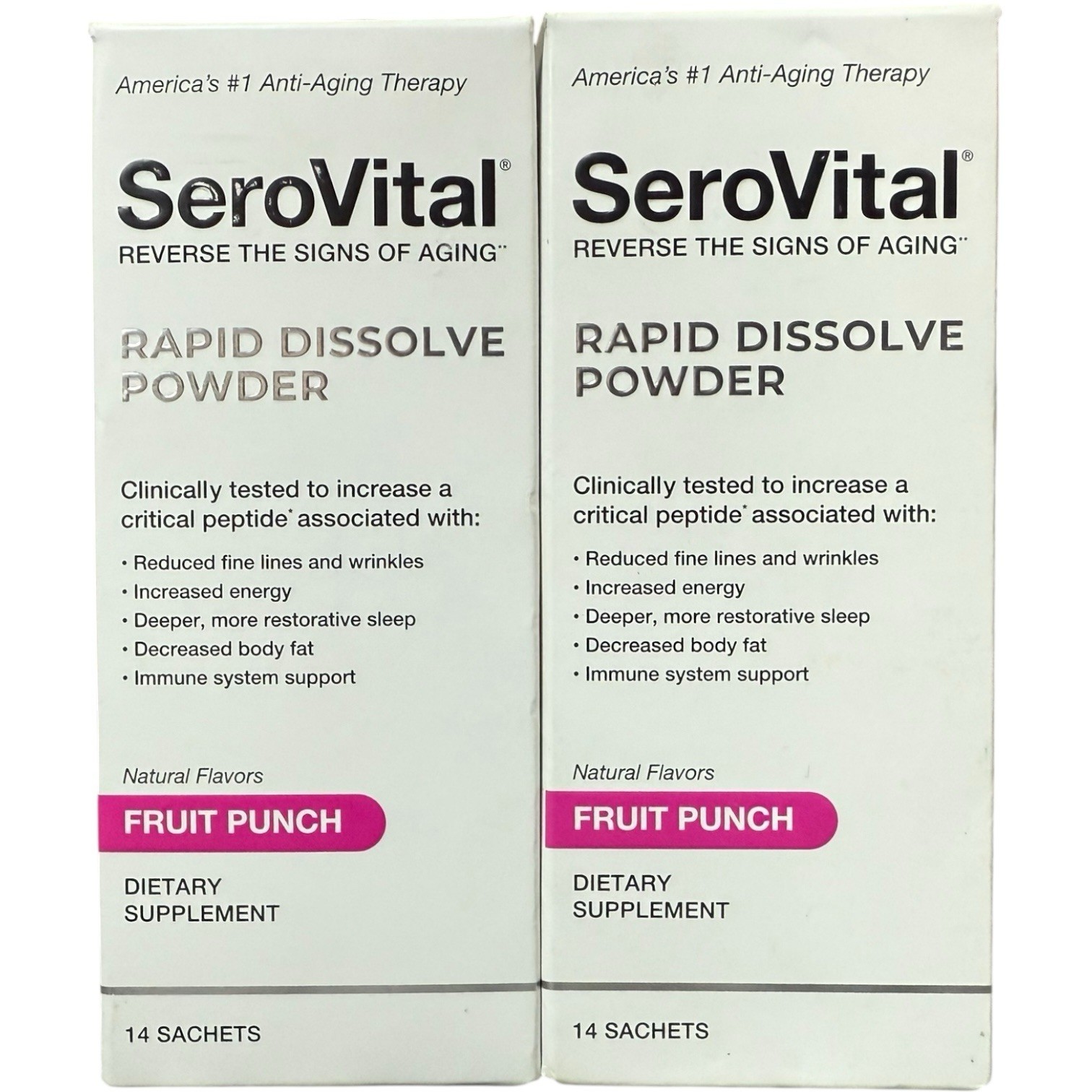 (2) SeroVital Anti Aging Rapid Dissolve Fruit Punch Powder 14 Sachets 05/2026+