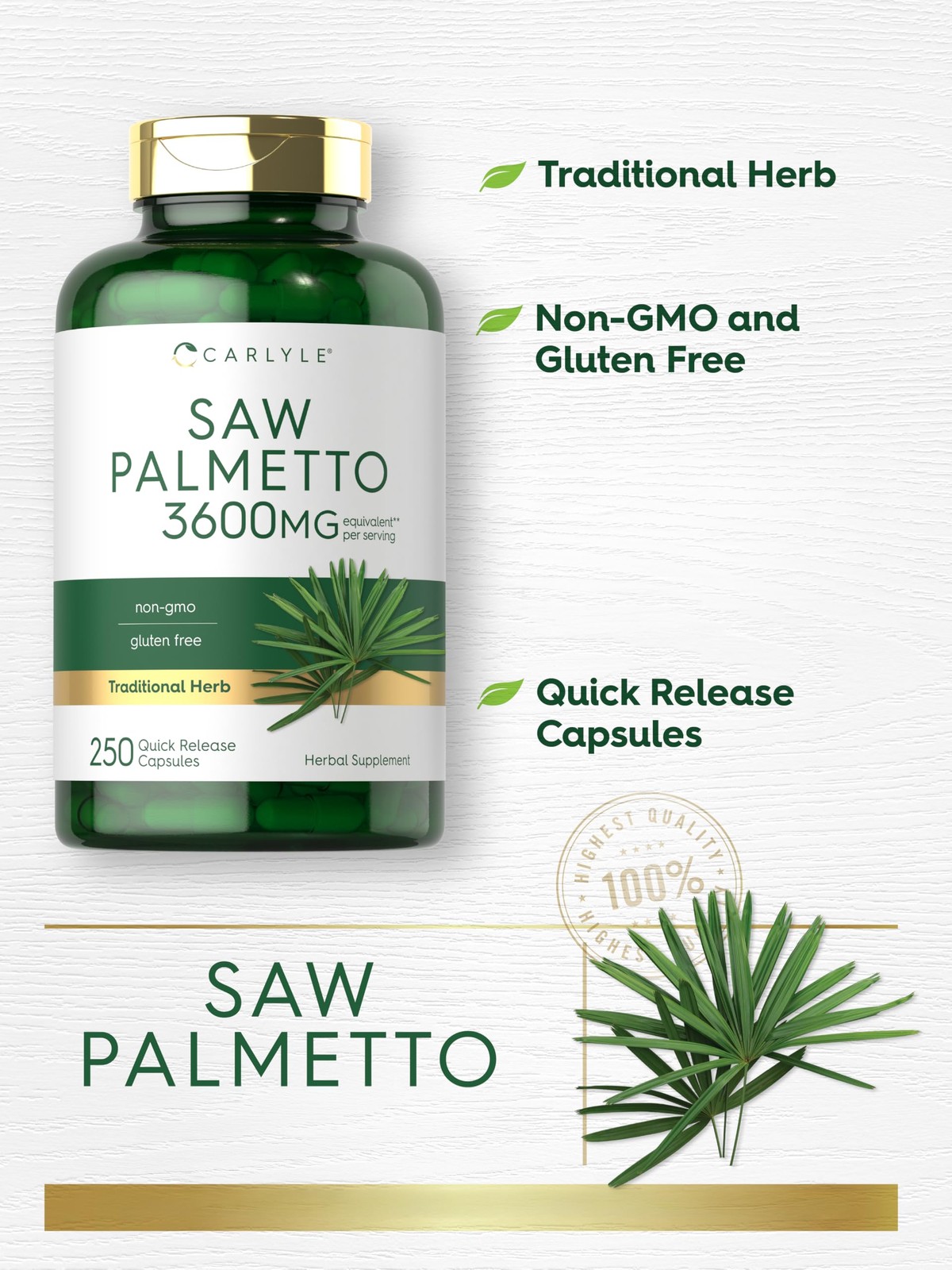 Carlyle Saw Palmetto for Men and Women | 250 Capsules | 250 Count (Pack of 1)
