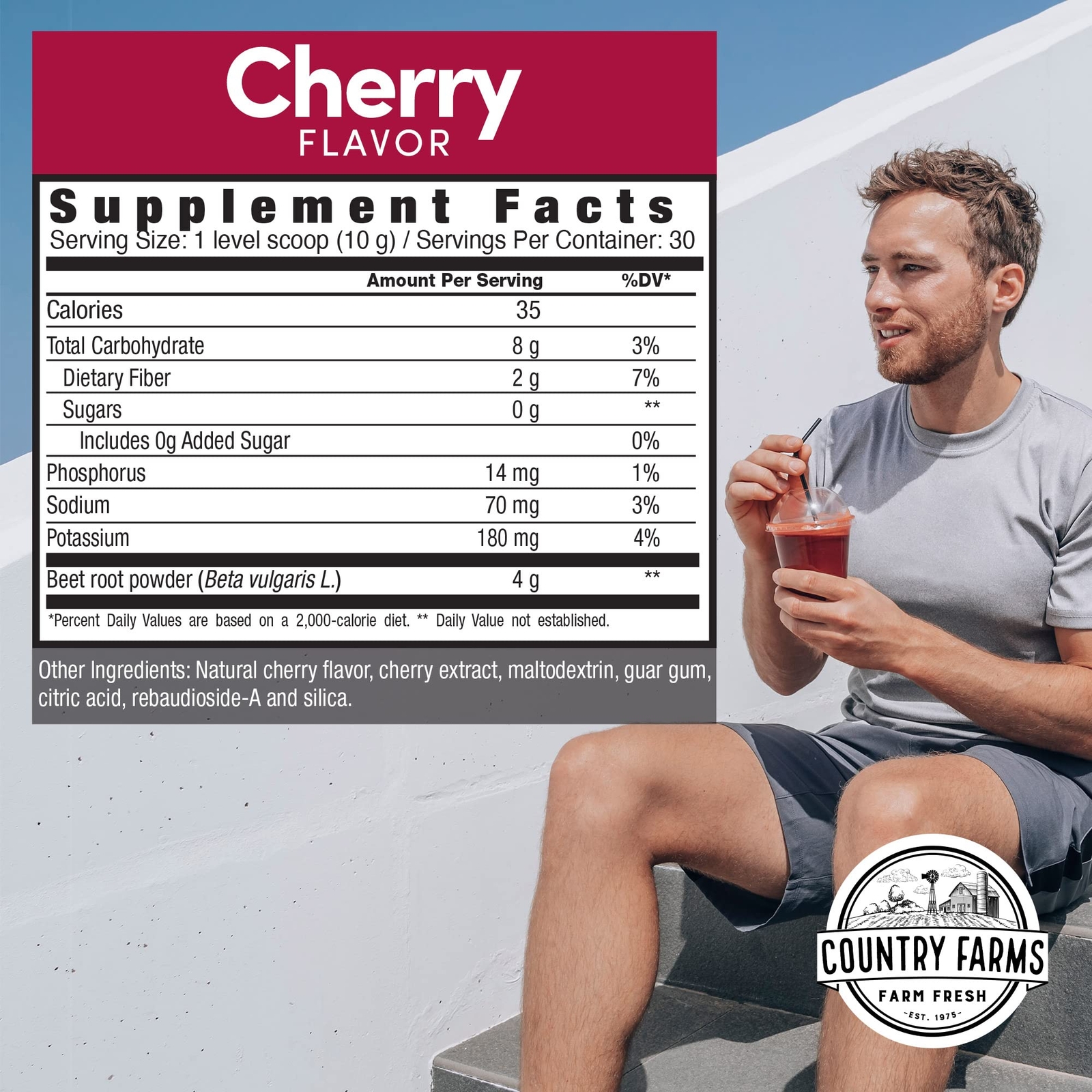Country Farms Bountiful Beets Powder 30 Servings Cherry Flavor Circulation Su…