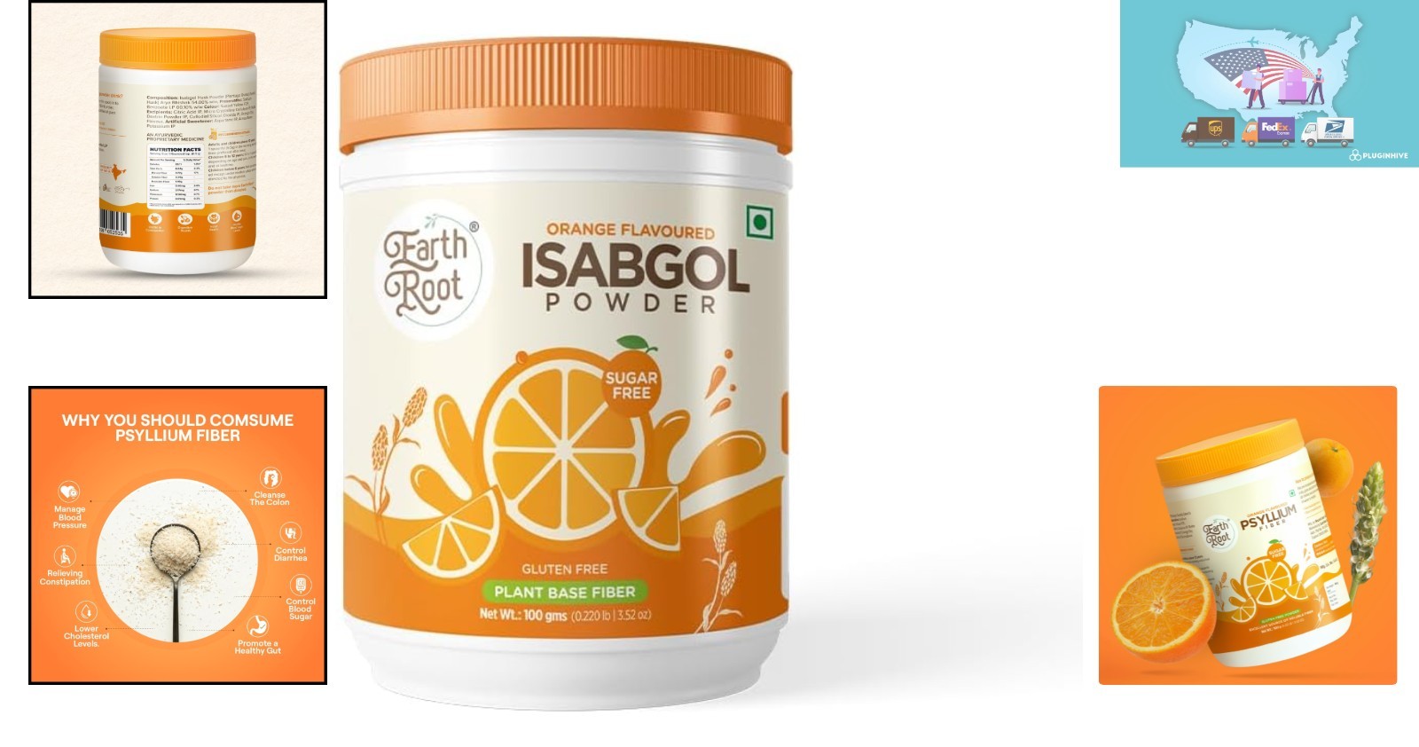 Delicious Orange Psyllium Husk Powder – & Non-GMO Fiber Supplement 100g