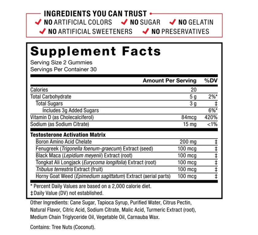 Force Factor Test X180 Gummies Testosterone Booster, 60 Gummies
