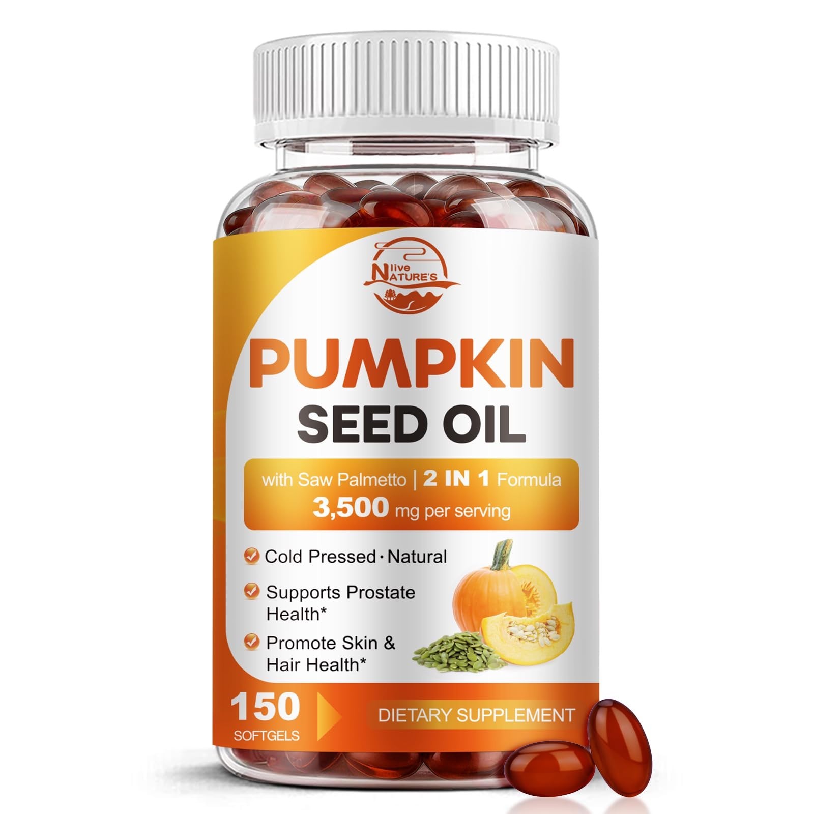 Max Strength Pumpkin Seed Oil & Saw Palmetto 3500mg, 150 Softgels, Cold-Pressed,
