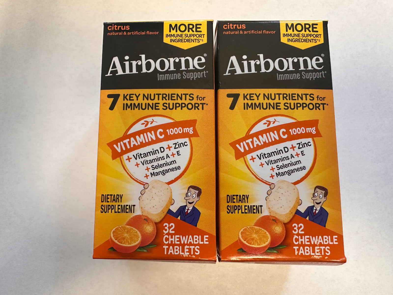 AIRBORNE 32 CHEWABLE TABLETS EACH CITRUS FLAVOR 2 PACK NEW 08/2026