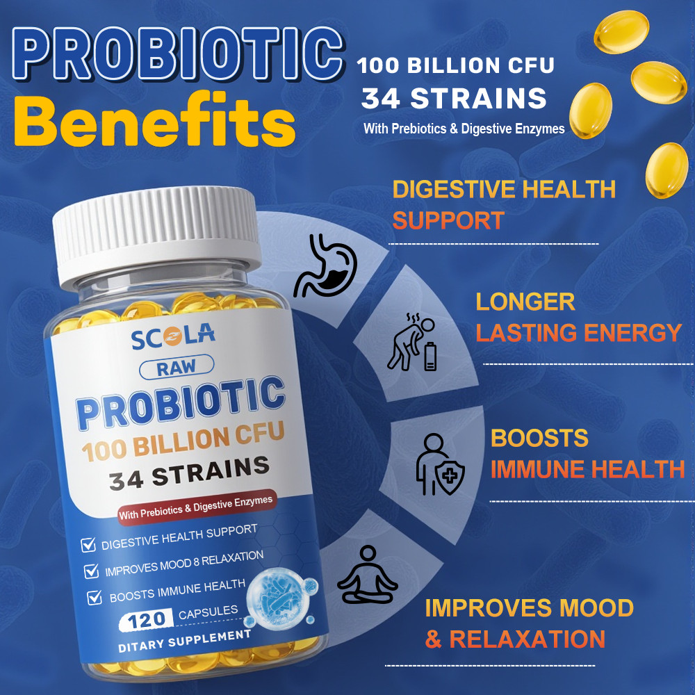 Probiotics Digestive Enzymes 100 Billion CFU Potency Immune Health 120 Capsules