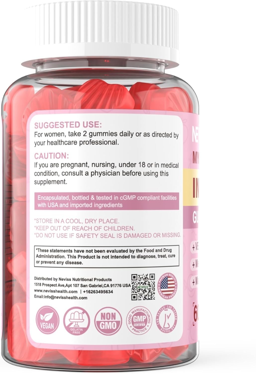 Myo-Inositol & D-Chiro Inositol Gummies for Women 2000Mg + 50Mg, 40:1 Ratio Inos