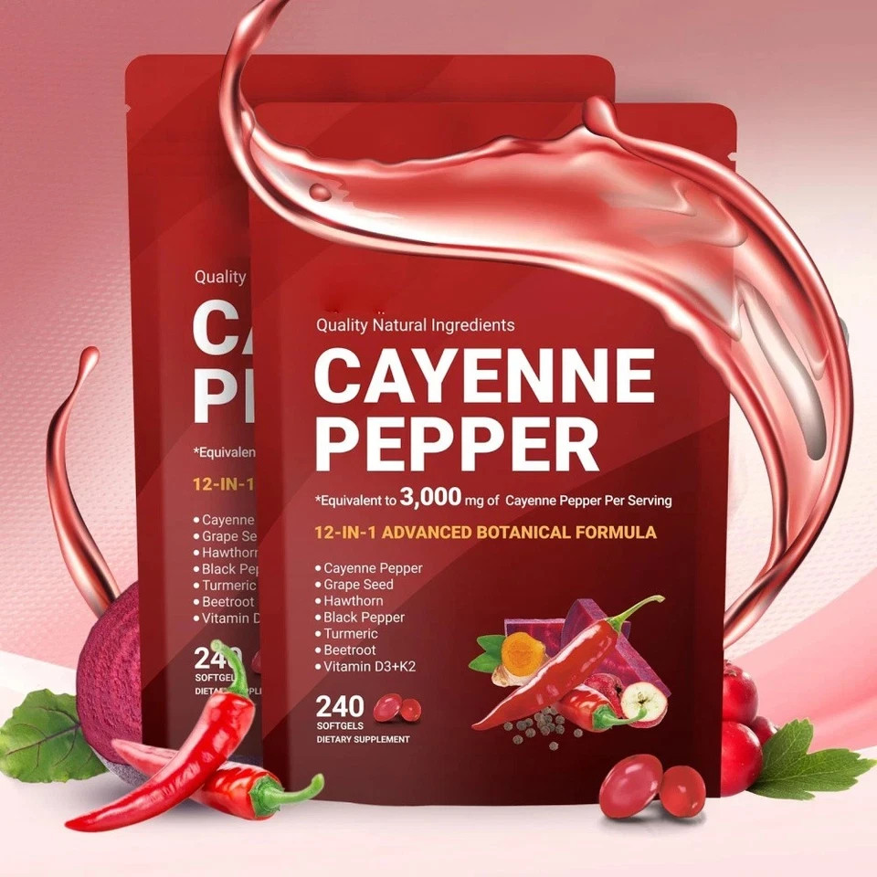 VivoNu Cayenne Pepper Softgels Health Formula – 240 Capsule Count NEW FREE SHIP