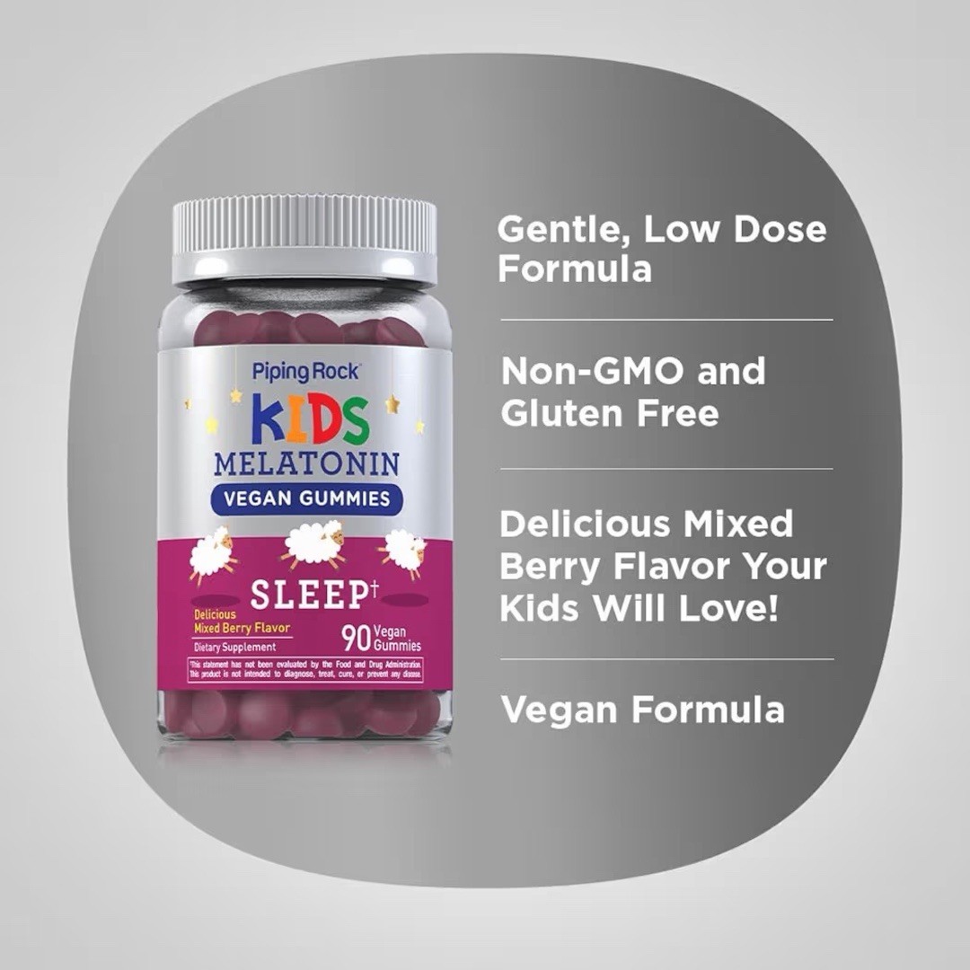 Kids Melatonin Gummies 1mg 90Count Mixed Berry Sleep Support Vegan Non-GMO Glute
