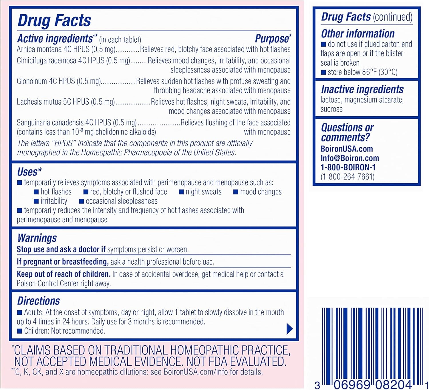 2 x Boiron Cyclease Menopause Relief, 60 Meltaway Tablets each – Newest Exp.