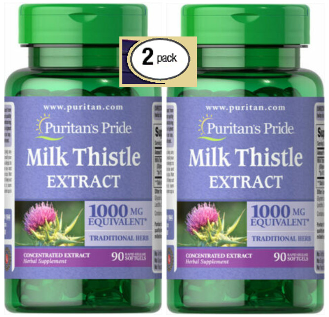 2 Pack Milk Thistle 4:1 Extract 1000mg (Silymarin) Concentrated Extract 180 sgls