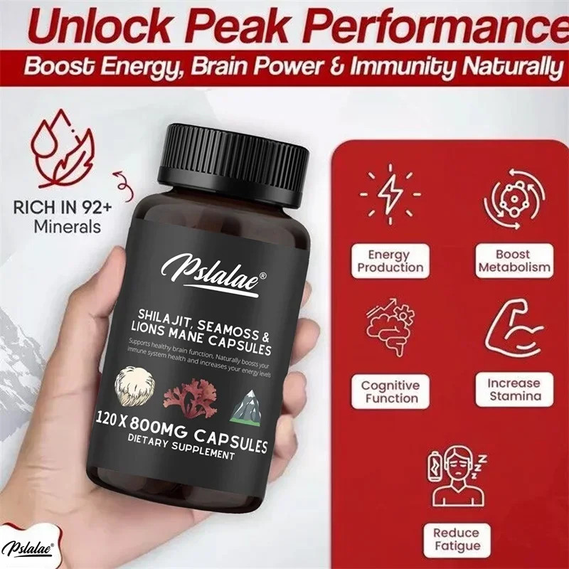 Shilajit, Seamoss & Lion’s Mane 120pcs,For Mood,Improve Endurance & Performance