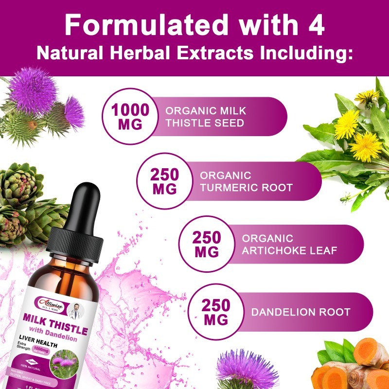 2 Bottles Milk Thistle Liquid Drop,Dandelion Root,Liver Cleanse Immune Support