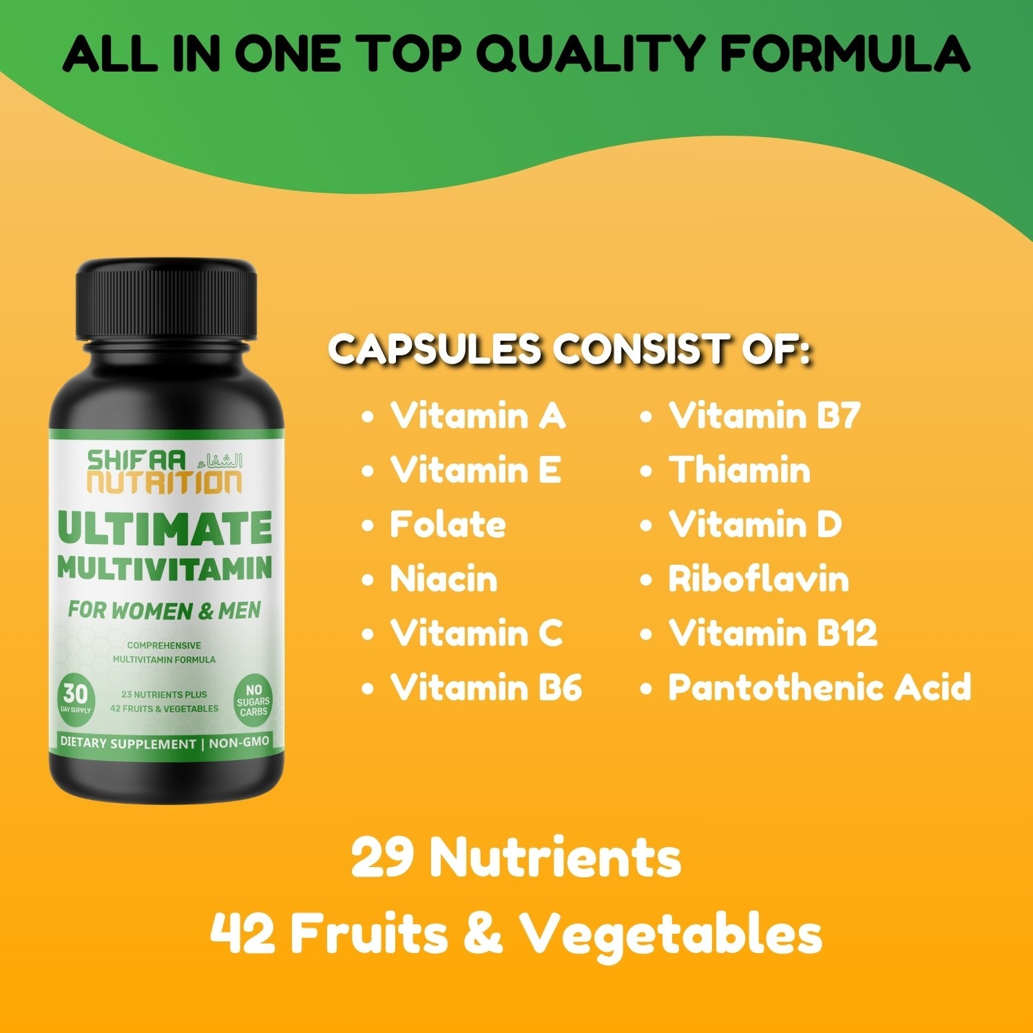 Ultimate Multivitamin, Superfood for Women & Men by SHIFAA NUTRITION,60 Capsules