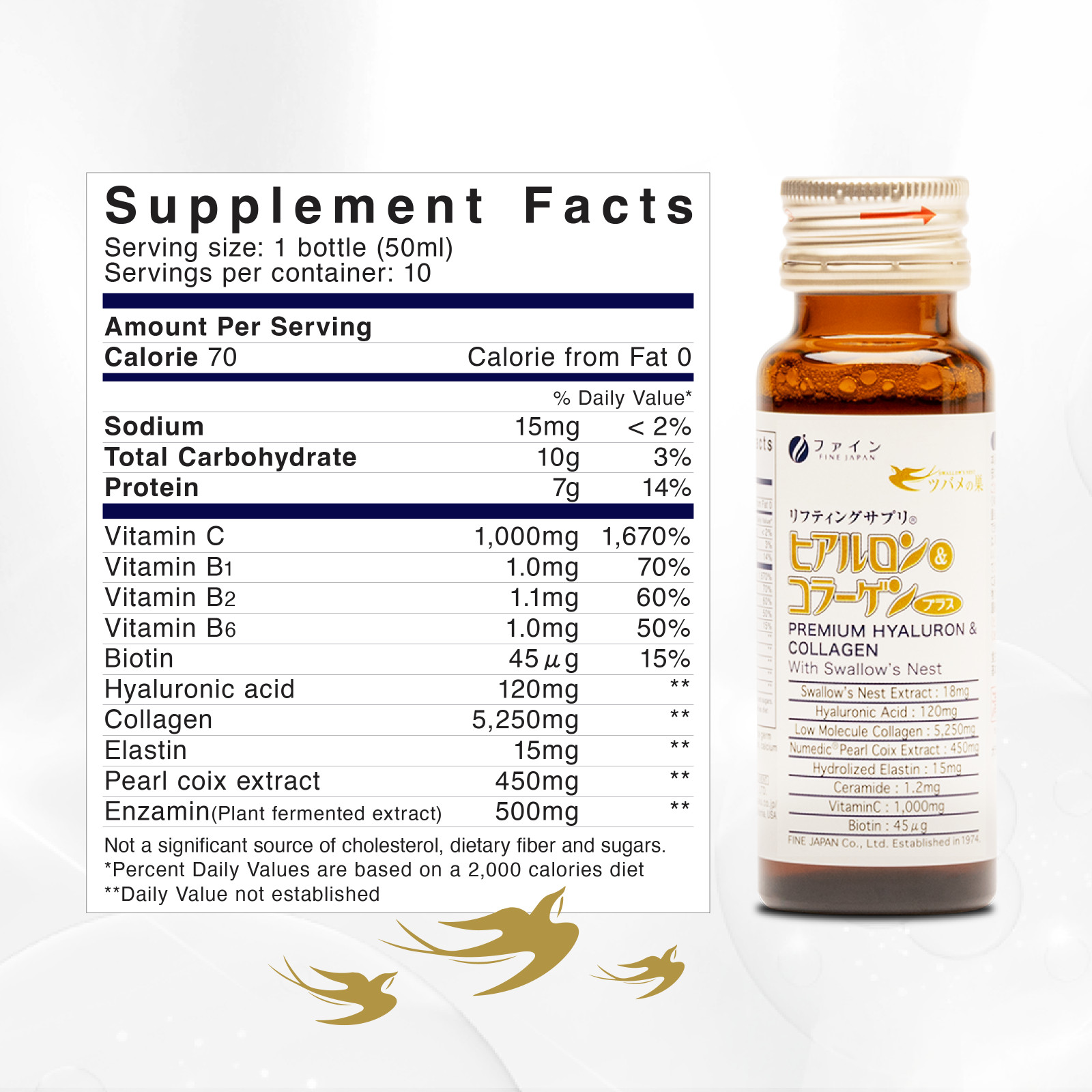 FINE JAPAN Liquid Collagen Supplement with Swallows Nest Best Collagen [3 Boxes]