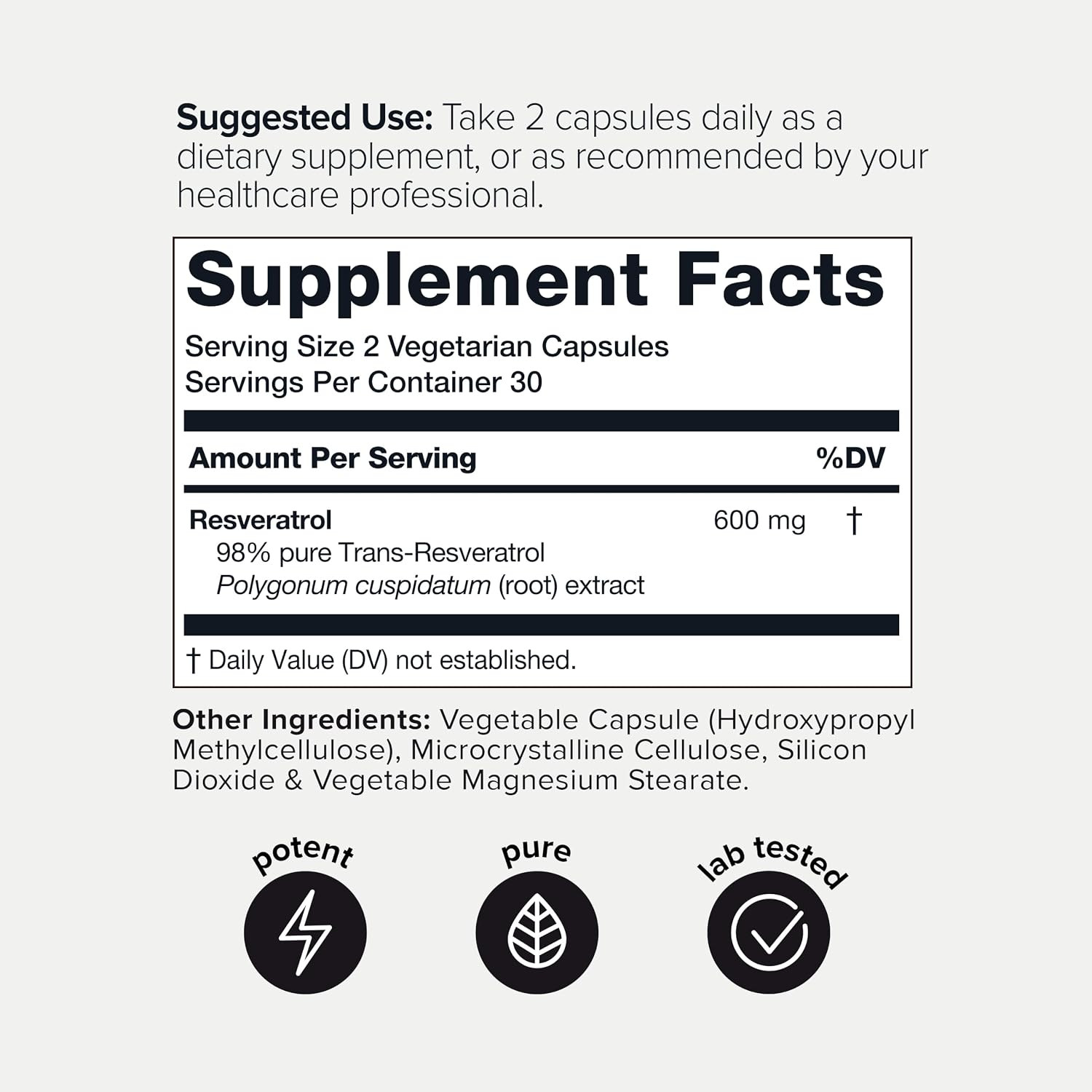 NSF Certified Ultra High Purity Resveratrol Capsules – 98% Trans-Resveratrol – H