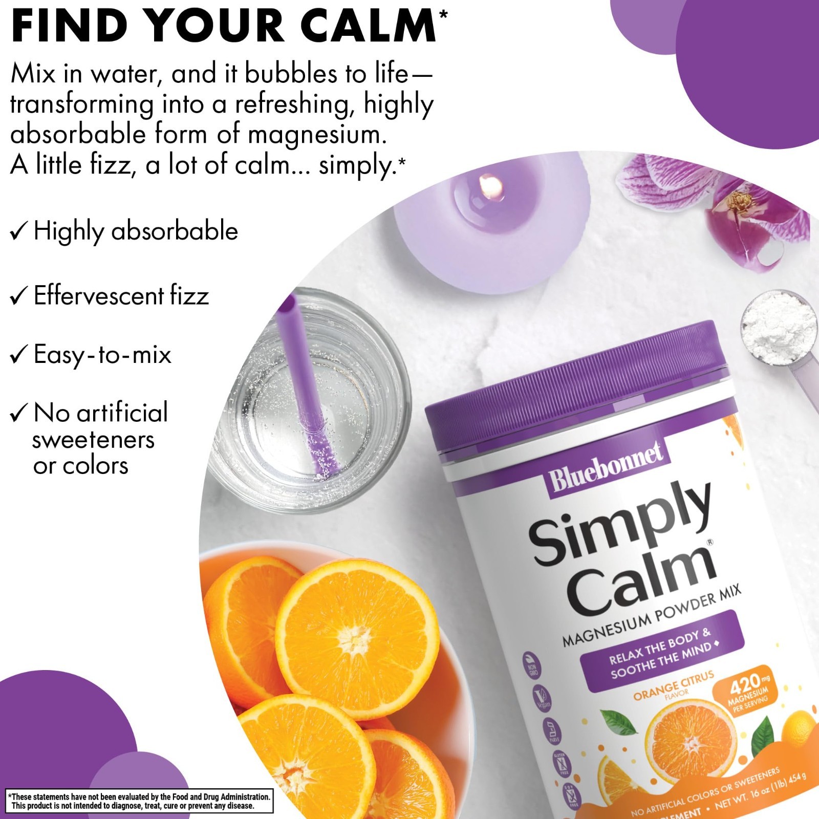 Simply Calm Powder for Stress Relief & Muscle Cramps, Vegan, Gluten-Free, 16oz