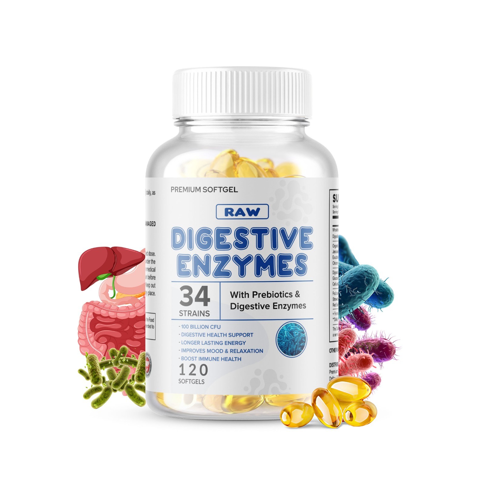 Digestive Enzymes Prebiotic & Probiotics Gas, Constipation & Bloating Relief 100