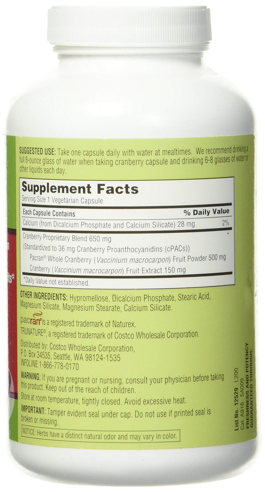 trunature Cranberry 650 mg, 140 Vegetarian Capsules