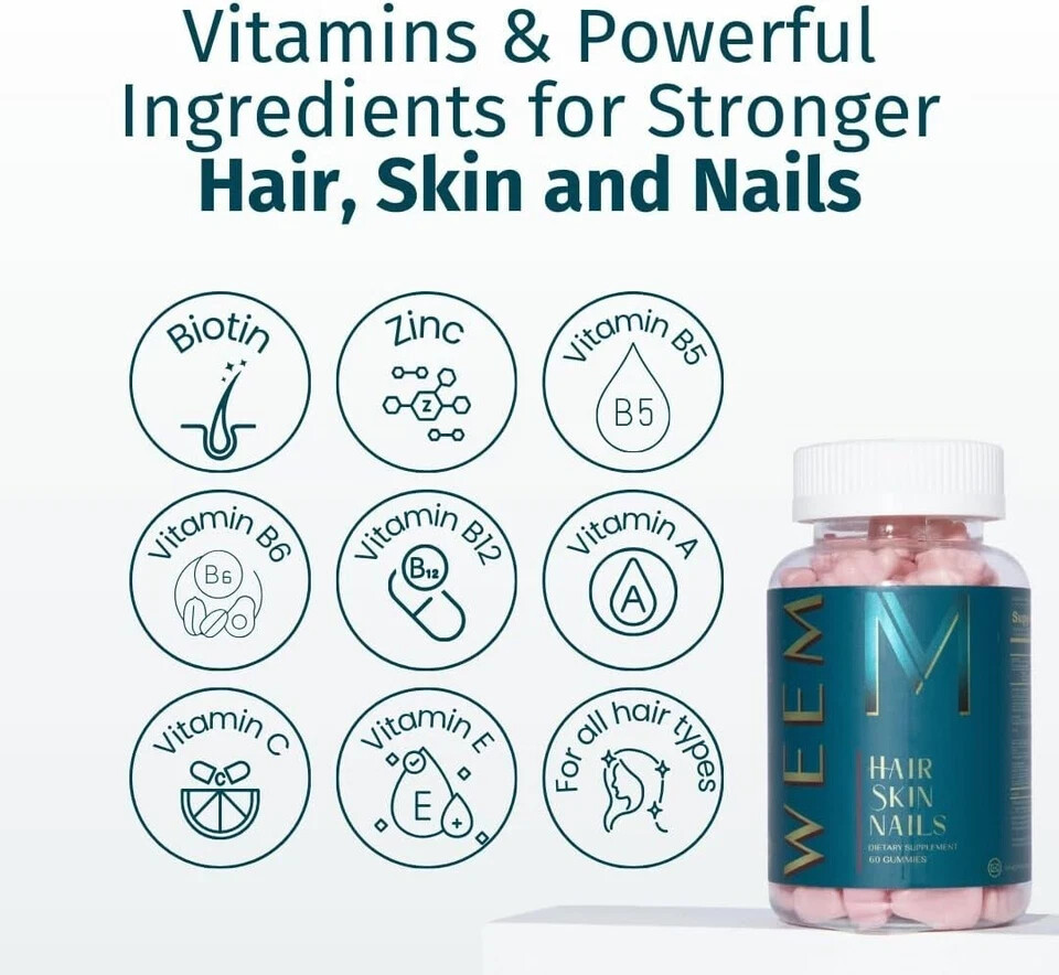 WEEM Hair Skin Nails Supports Gummies – and Healthy Hair – Vegan biotin Vitamins