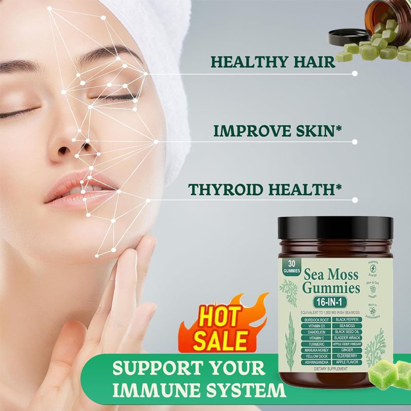 Improved 16 in 1 Organic Sea Moss Gummy | Irishmoss Extract 6000Mg | Green Apple