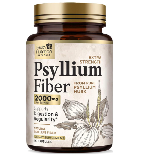 High Absorption Psyllium Husk Capsules 2000mg Daily Fiber Supplement, Psyllium..