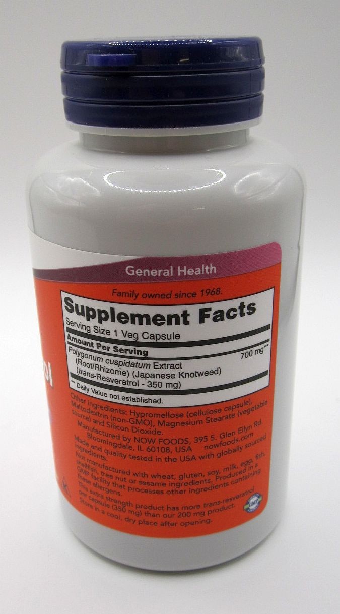 NOW FOODS Resveratrol Extra Strength TWO (2) Bottles 350 mg 60 Veg Capsules Each