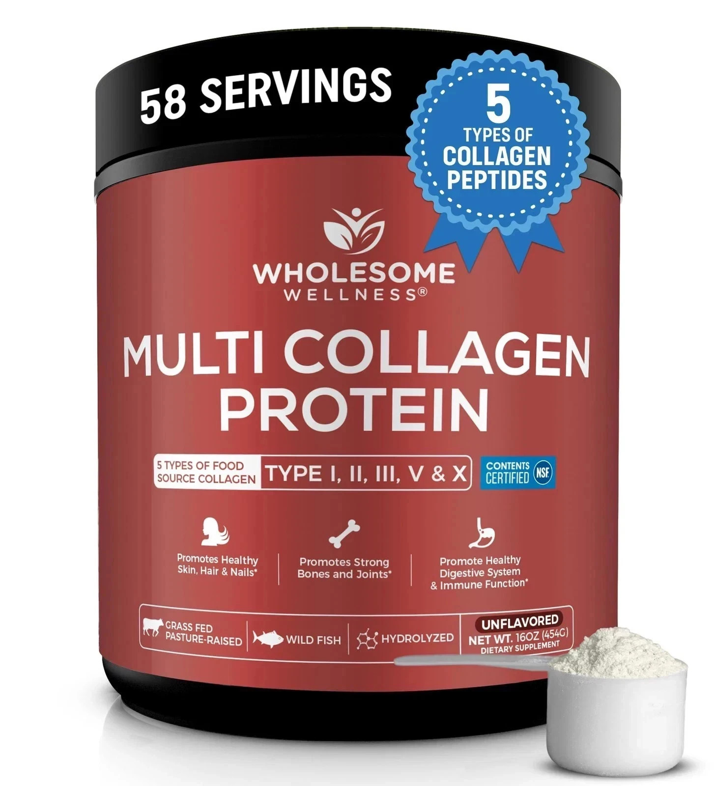 WHOLESOME WELLNESS MULTI COLLAGEN PROTEIN POWDER.UNFLAVORED.EXP 12/2028