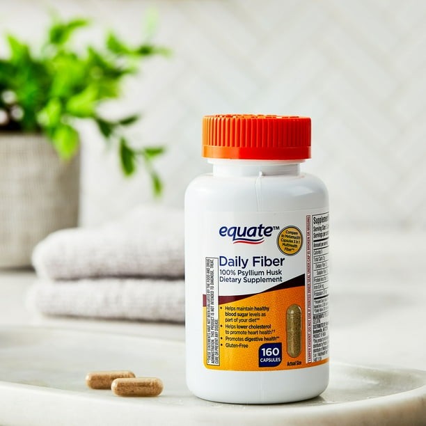 Equate 100% Psyllium Husk Daily Fiber Dietary Supplement, 160 Capsules