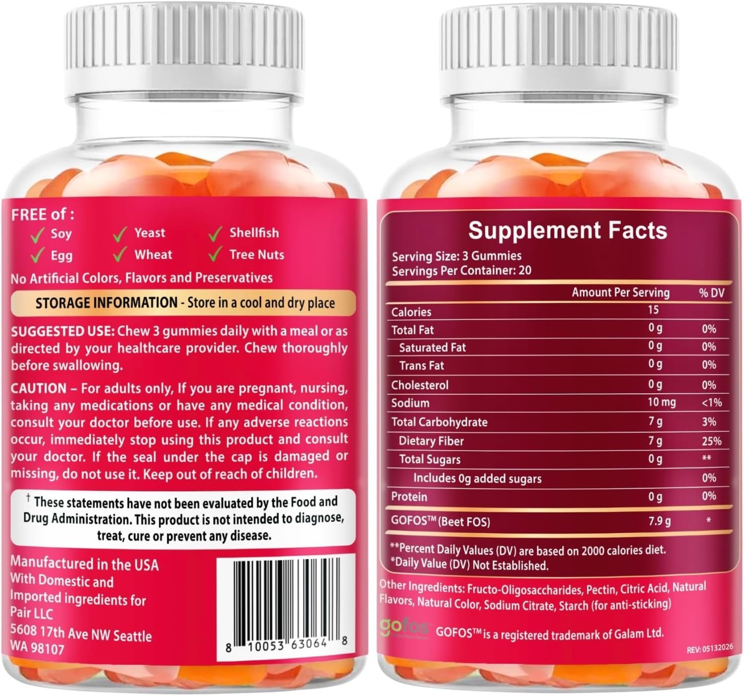 VITBOOST Prebiotic Fiber Gummies 7g – 60 Count